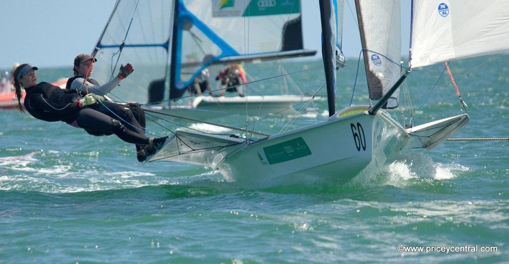 Olivia Price & Eliza Solly (NSW/VIC) are leading the FX fleet after two days - Zhik 2013-14 Australian 9er Championships © David Price